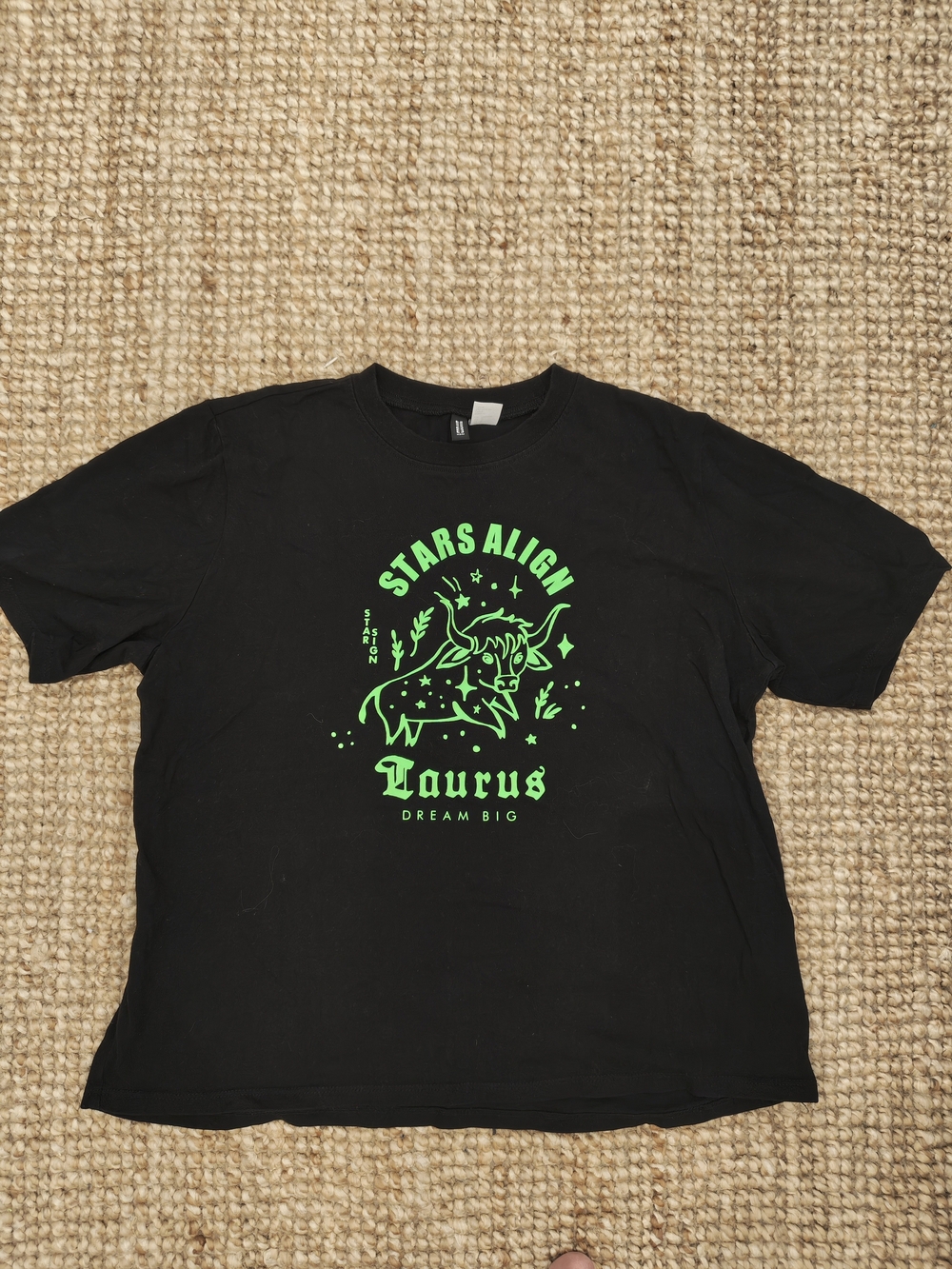H&M Black Tee with Neon Green Taurus Graphic